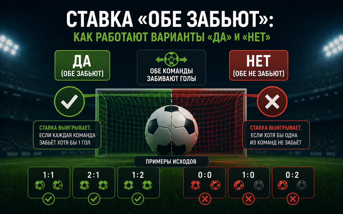 Ставка «обе забьют»: как работают варианты «да» и «нет»