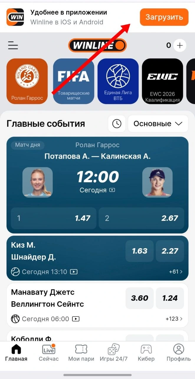 Окно для скачивания