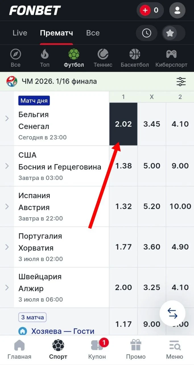 Окно с выбором ставки