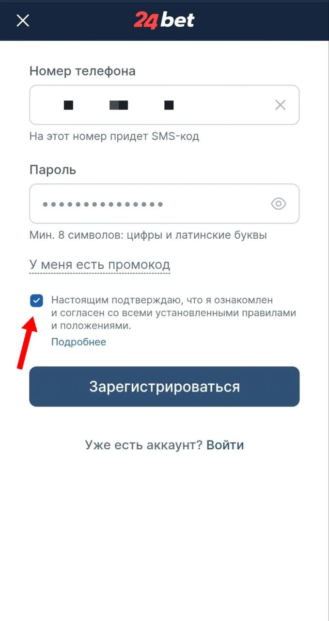 Подтверждение согласия с правилами